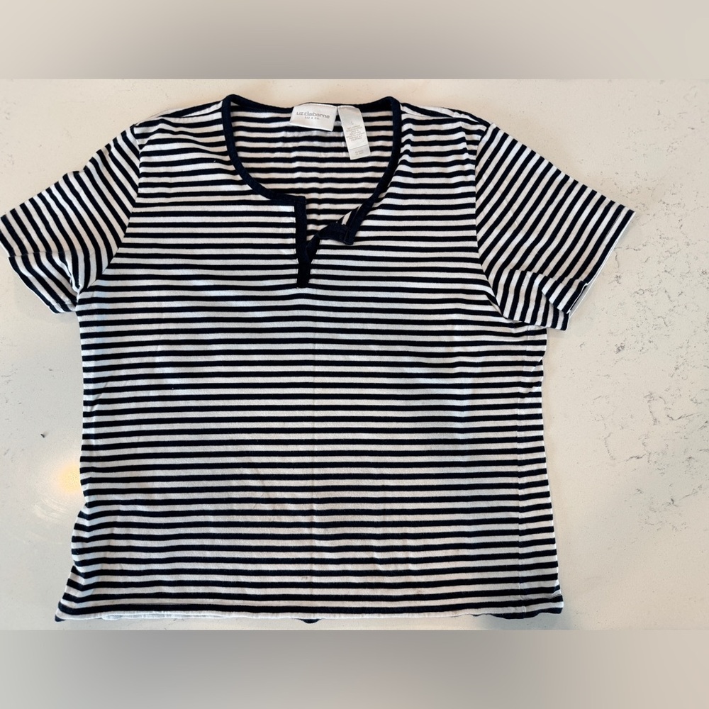 Liz Claiborne Navy and White Striped Tee